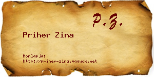 Priher Zina névjegykártya